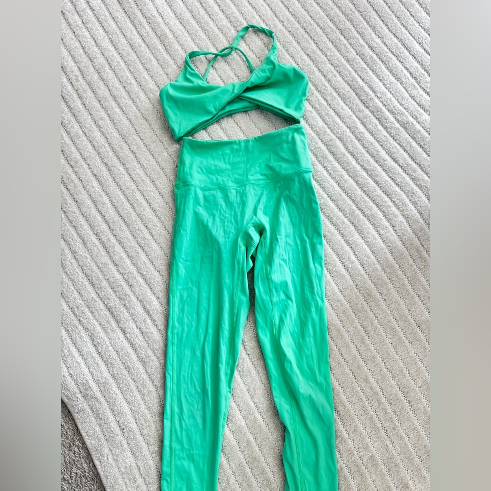 Workout set with sports bra and high waisted leggings